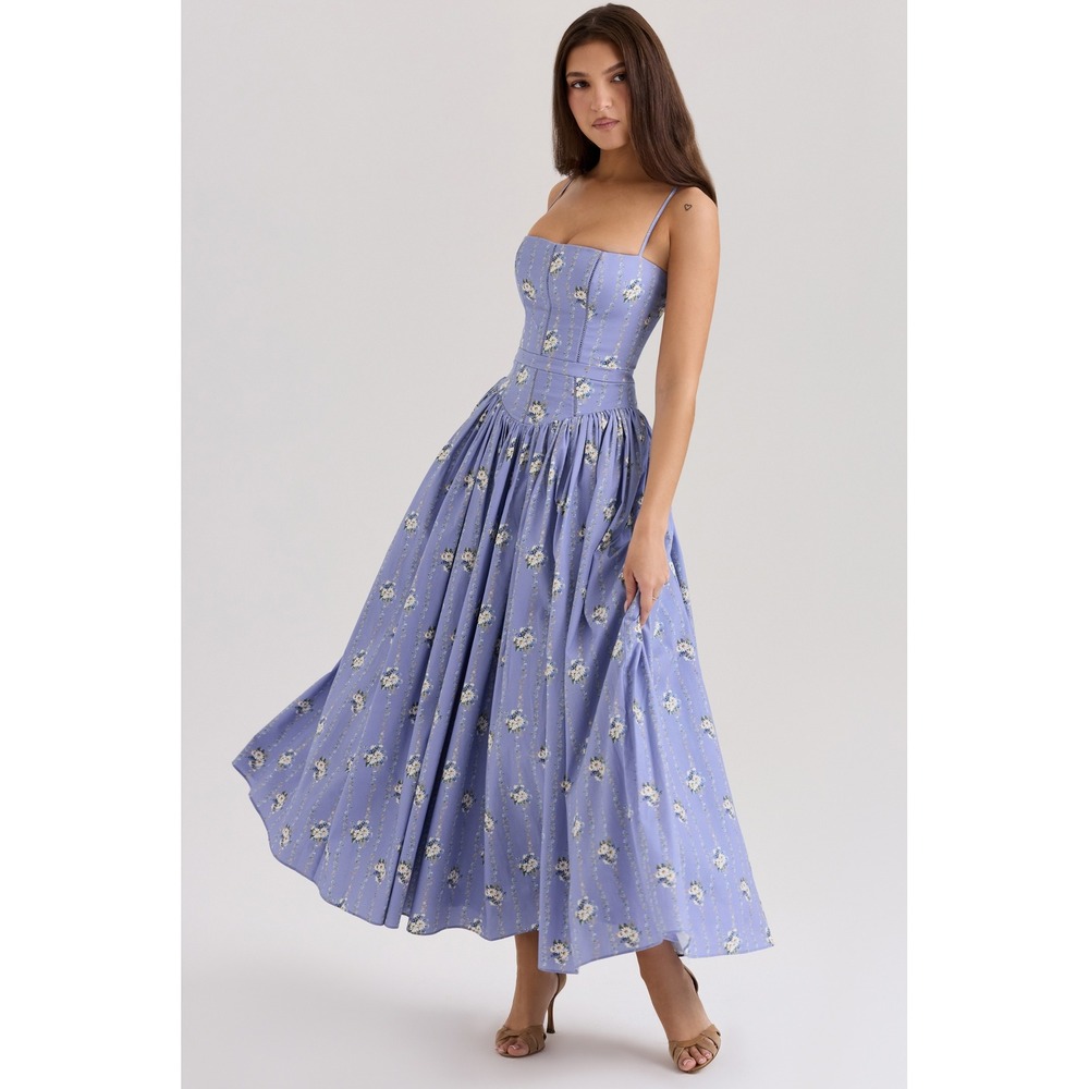 House of CB Ysabella blue daisy print cotton midi sundress Corset Reg Cup XS